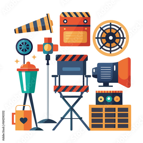 Iconic Theatre Elements Vector Illustration Set