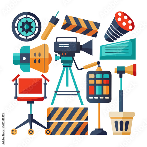 Iconic Theatre Elements Vector Illustration Set