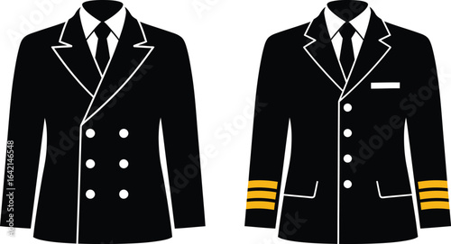 Vector art of two black pilot uniforms isolated on white background