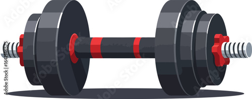 Adjustable dumbbell with black and red weights fitness equipment for strength training and exercise 