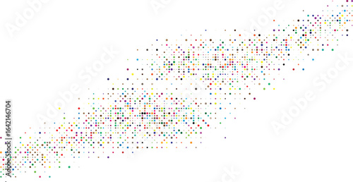 Abstract background with a diagonal flow of vibrant colorful crosses creating a modern digital pixel mosaic Festive confetti style vector illustration