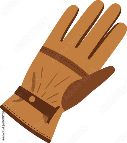 Brown leather work glove illustration with stitching and strap detail vector image 