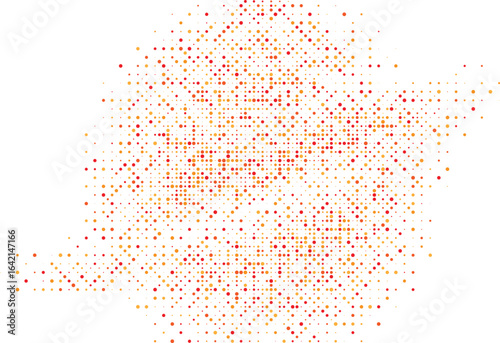 Abstract geometric background with a diagonal pattern of warm orange and red digital crosses. Modern vector illustration with a pixelated mosaic texture