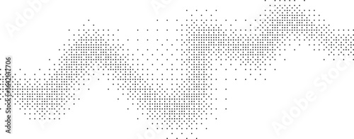 Abstract waveform pattern composed of gray dots on a white background creating a sense of movement