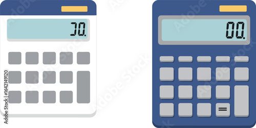 Calculator icons with numeric display featuring blue and grey color scheme vector illustration 