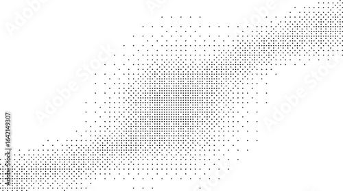 Minimal grayscale halftone pattern made of tiny dots forming abstract geometric design creating modern digital texture background for contemporary graphic and visual projects