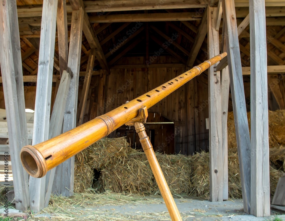 Fototapeta premium Wooden flute in barn setting