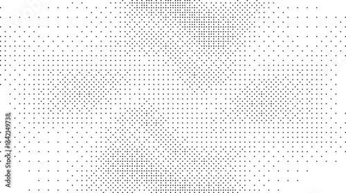 Minimal grayscale halftone pattern made of tiny dots forming abstract geometric design creating modern digital texture background for contemporary graphic and visual projects