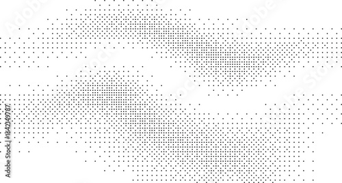 Minimal grayscale halftone pattern made of tiny dots forming abstract geometric design creating modern digital texture background for contemporary graphic and visual projects