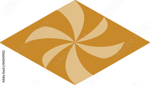 Abstract geometric design featuring a swirling pattern inside a diamond shape