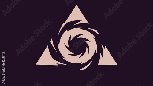Abstract geometric design featuring a triangle and swirls on a deep purple background
