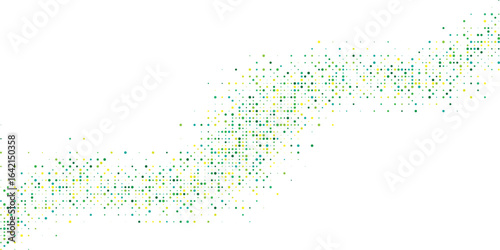 Colorful confetti dots flowing in a wave on white background abstract particle layout simple multicolor sprinkle festive design for celebration banner and modern backdrop