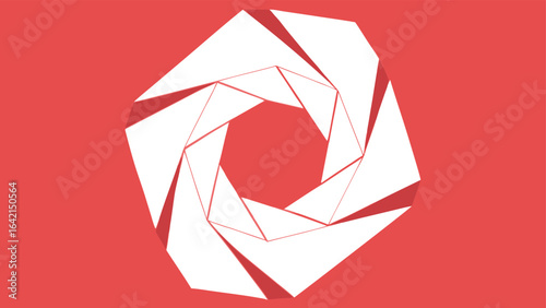 Abstract geometric design featuring an aperture shape with vibrant red and white color scheme