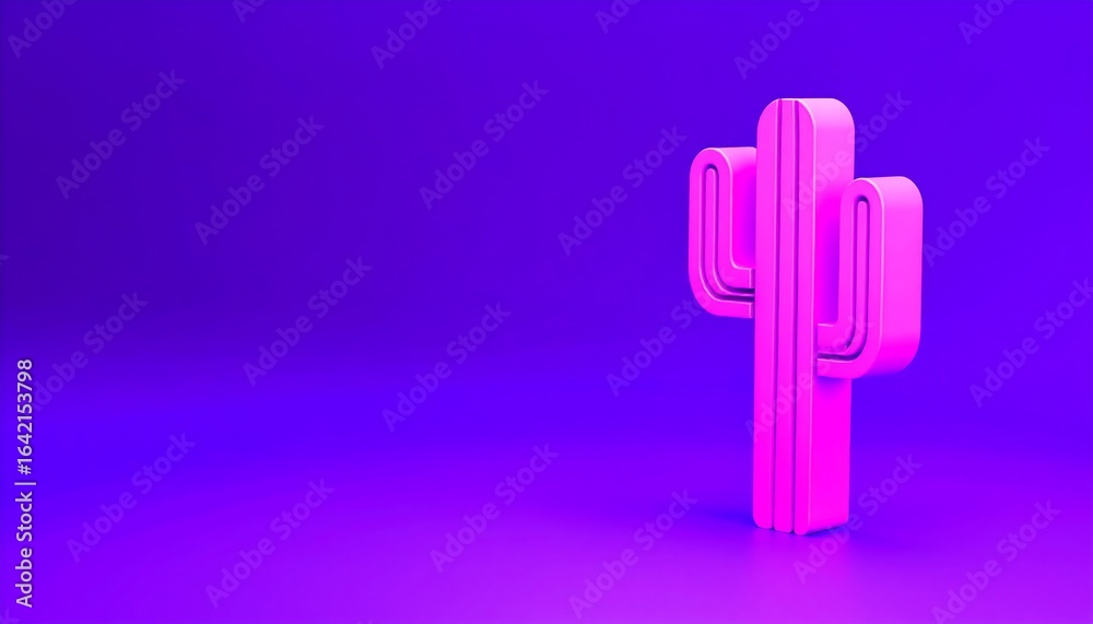 Obraz premium Pink 3D cactus icon on gradient background