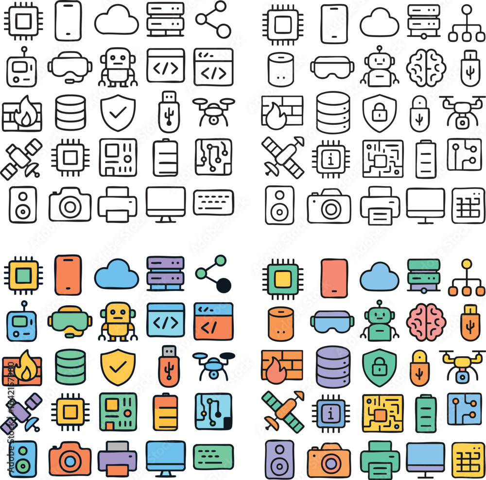 Obraz premium Diverse Technology and Digital Icons Collection 1.