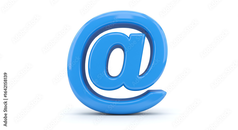A blue at symbol standing on a white surface in a studio shot with a simple and clean background A blue at symbol standing on a white surface in a studio shot with a simple and clean background