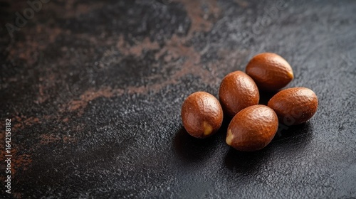 Peanuts in shell, dark, zoomed in.