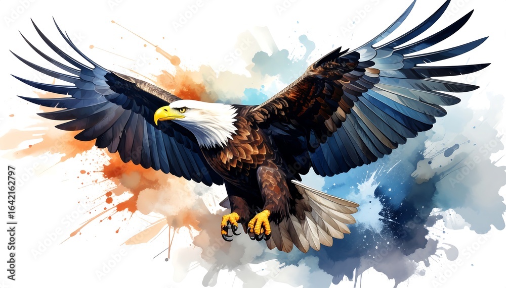 Fototapeta premium Eagle soaring watercolor illustration