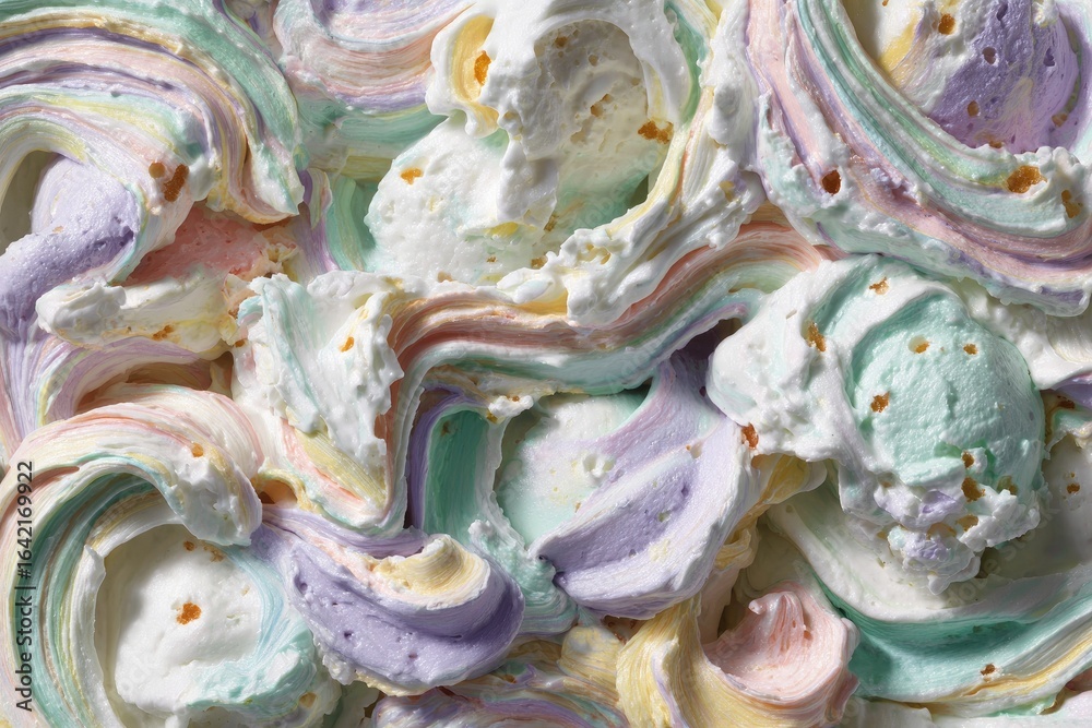 Obraz premium Close-up view of swirled pastel-colored whipped cream.