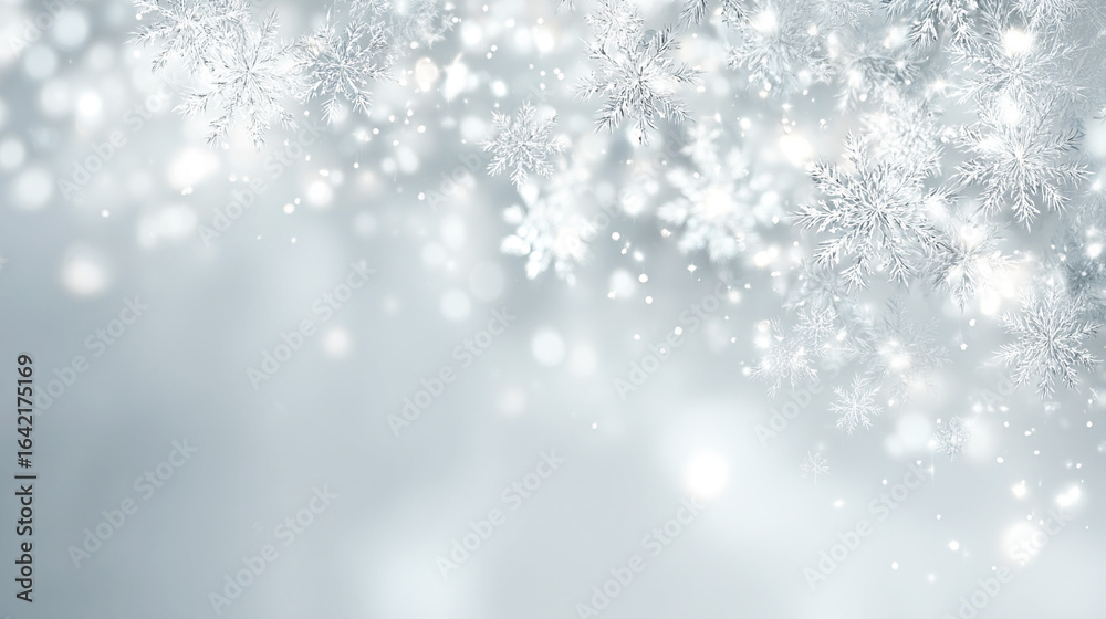Fototapeta premium 白銀の雪の結晶が舞うクリーンな背景素材 