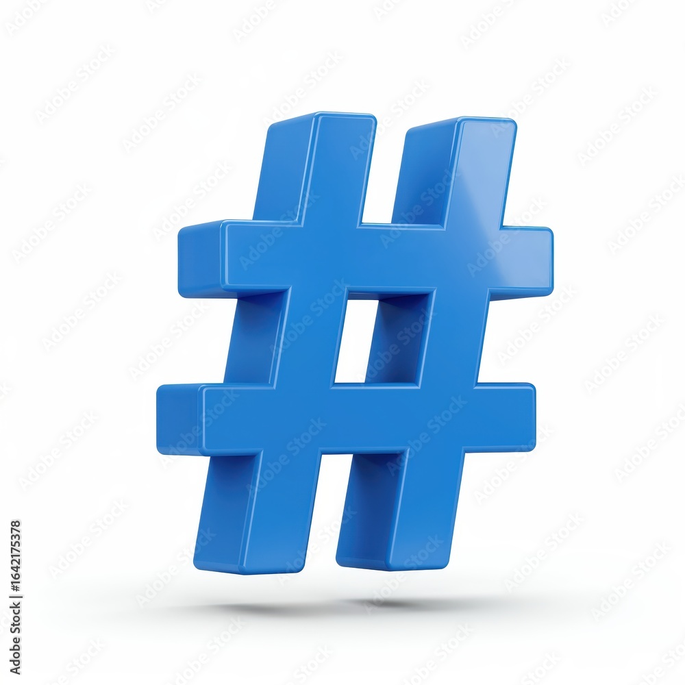 Obraz premium Hashtag Symbol: A vibrant blue hashtag symbol, a modern icon of digital interaction, rendered with precision and visual appeal. 