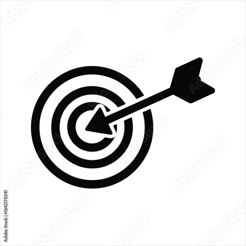 Black silhouette of an archery target with an arrow hitting the bullseye on white vector