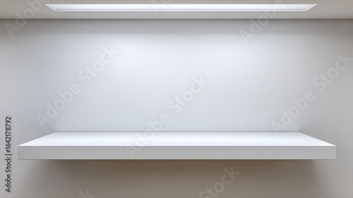 Wallpaper Mural Minimalist White Shelf Mockup with Overhead Lighting for Product Display and Presentation Torontodigital.ca