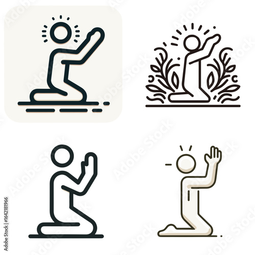 Person kneeling with hands up in prayer surrounded by foliage  