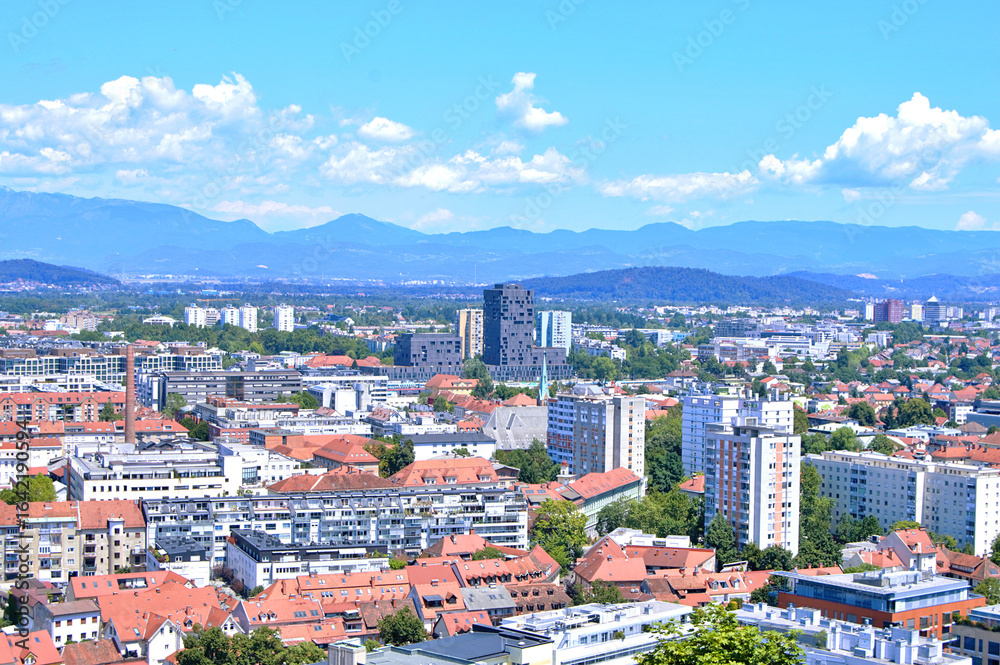 Naklejka premium Panoramic View of city Ljubljana from Ljubljana castle - Slovenia