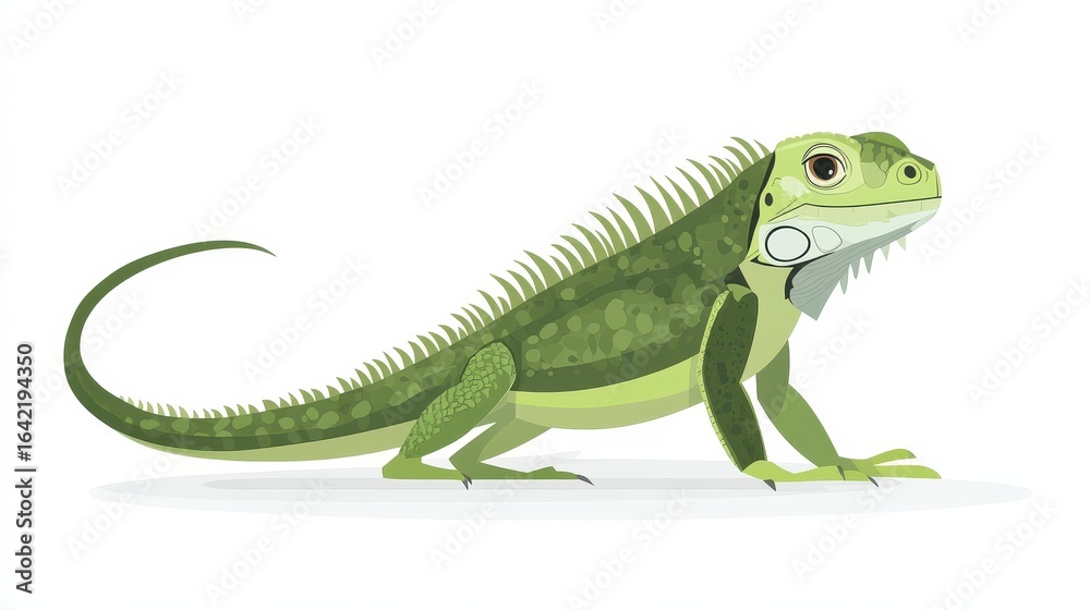 Obraz premium A playful iguana stands attentively, sporting a wide grin. This charming green reptile captures smiles with its fun expression