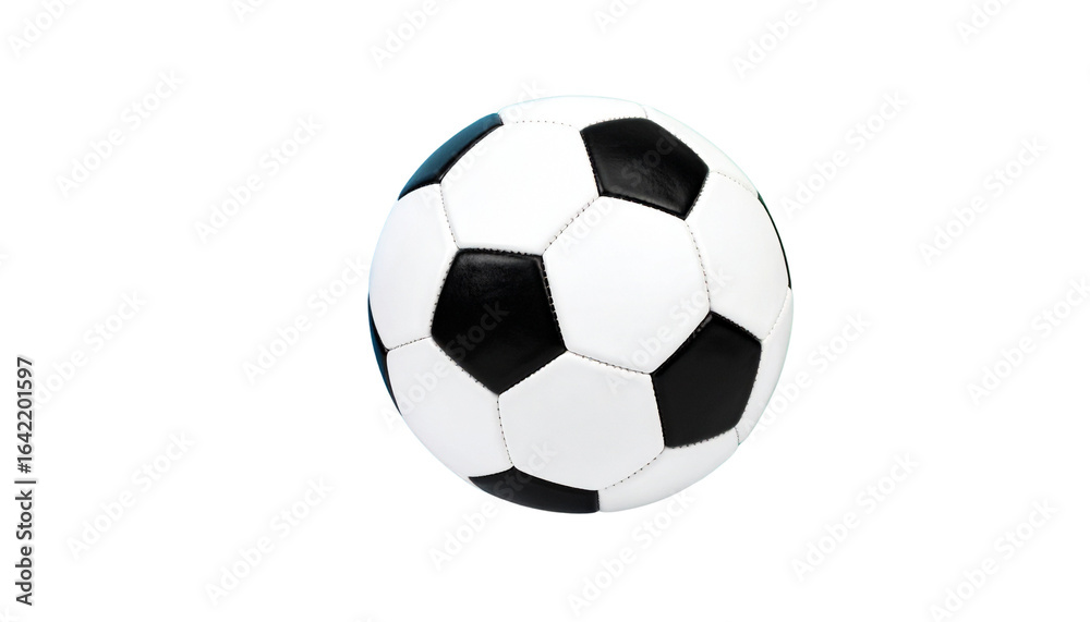 Fototapeta premium Soccer Ball PNG, Classic Black and White Football with Stitching, Transparent Background, Outdoor Sports and Training Equipment