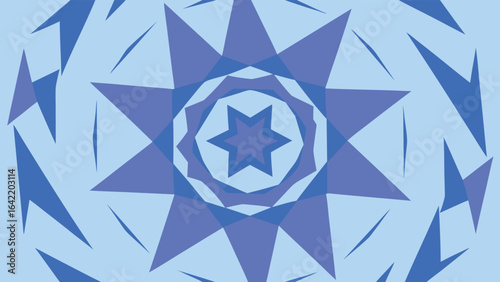 Abstract geometric pattern with blue starburst shapes and repeated triangular elements