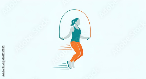 Silhouette illustration of a woman skipping rope, showcasing the dynamism and energy of fitness activity and promoting a healthy lifestyle in a minimalist design
