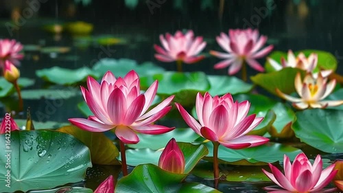 pink lotus flower in garden.Seamless 4k time lapse virtual video animation 