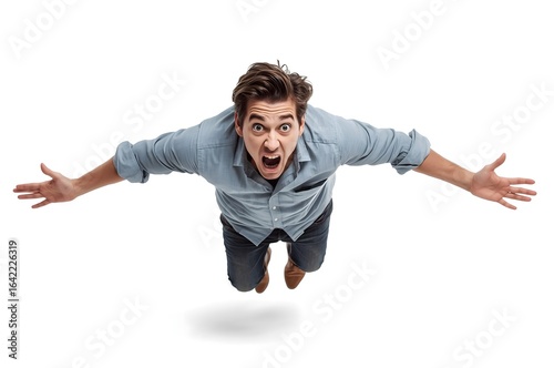 Situation, the man in casual clothes is falling down. isolated on white background. Concept of an accident.