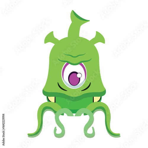 Green alien with tentacles. Vector