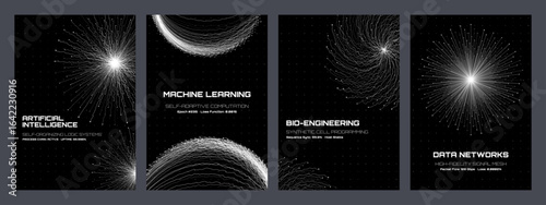 Abstract vector background with radiating lines and dots, futuristic tech concept for artificial intelligence and data