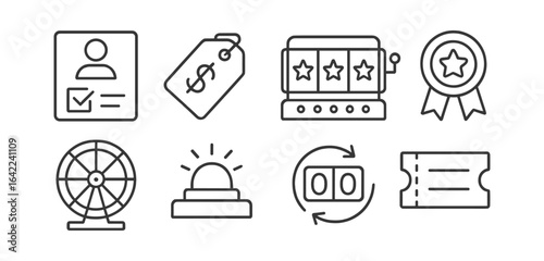 Game and lottery outline icon set. prize, ticket, casino line collection