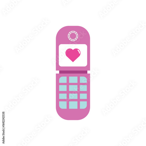 Pink flip phone. Vector