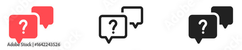 question mark icon button in speech bubble. faq sign, customer support and support sign or ask and help signs with red question icon symbol - Frequently Ask Question vector Illustration