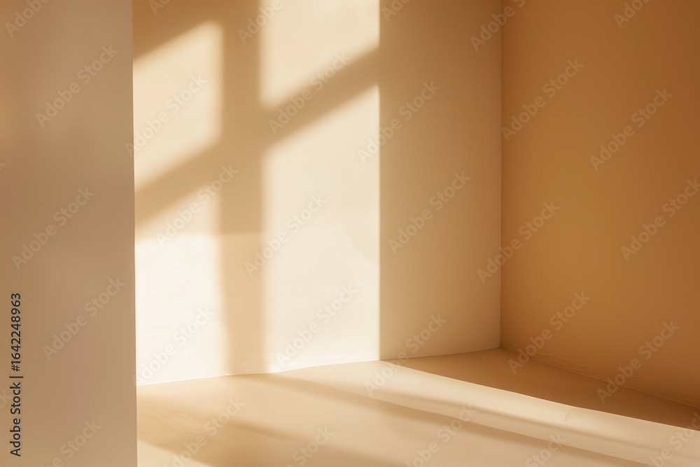 Sunlight streams through a window, casting shadows on the walls of a room with painted in creamy beige tones, creating a warm and inviting ambiance. Sunlight streams through a window, casting shadows on the walls of a room with painted in creamy beige tones, creating a warm and inviting ambiance.