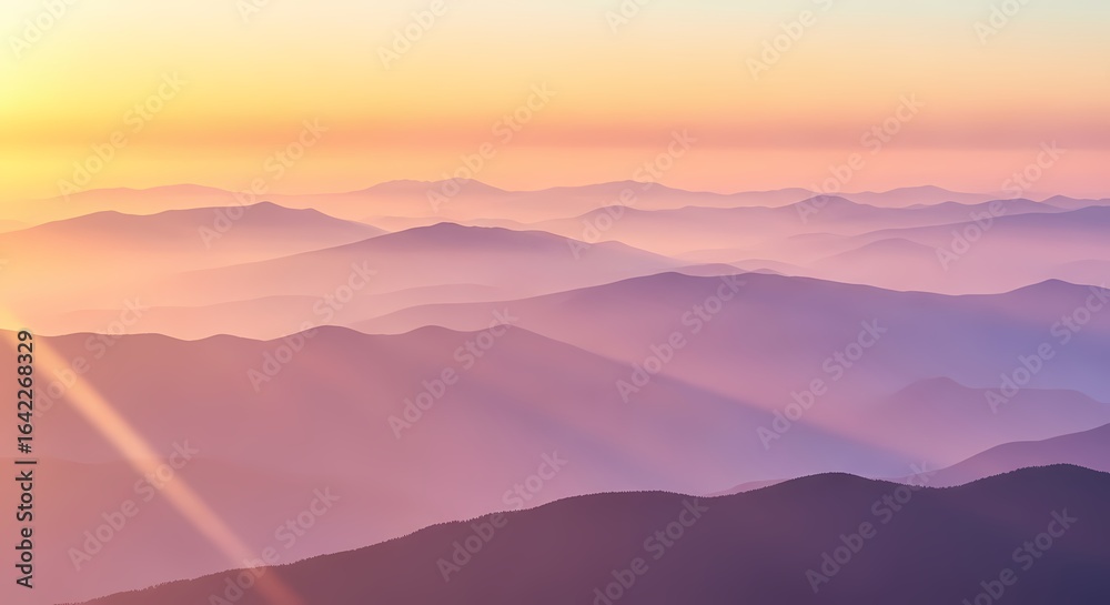 Fototapeta premium Mountain landscape sunset sunrise scenic view illustration
