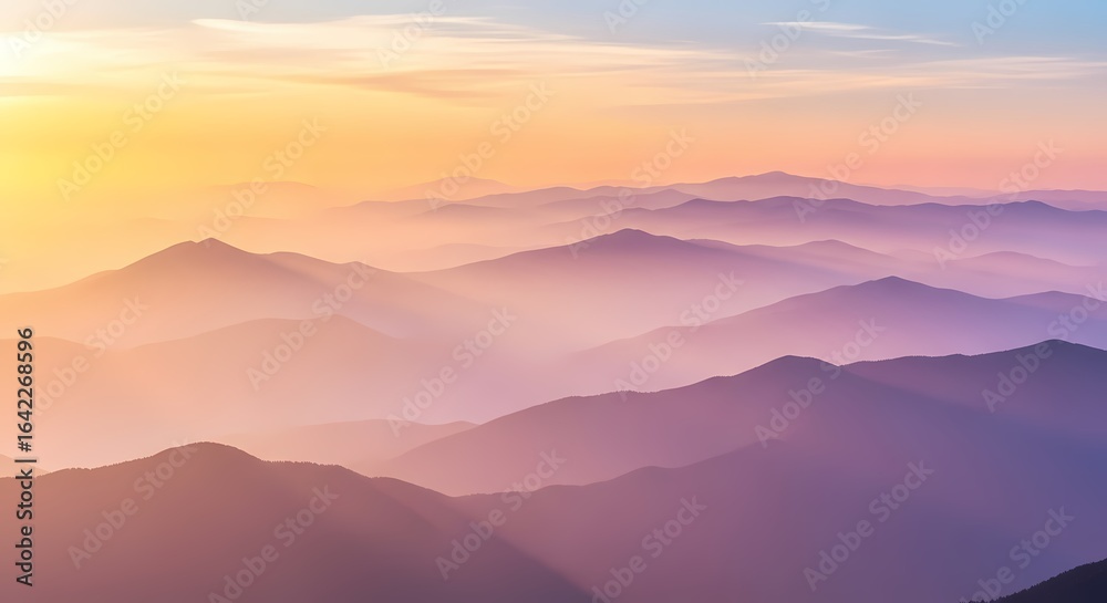 Fototapeta premium Mountain range landscape at sunset with colorful sky