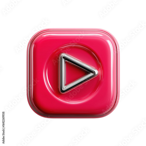 Pink play button icon design for multimedia and social media application use isolated on transparent background 
