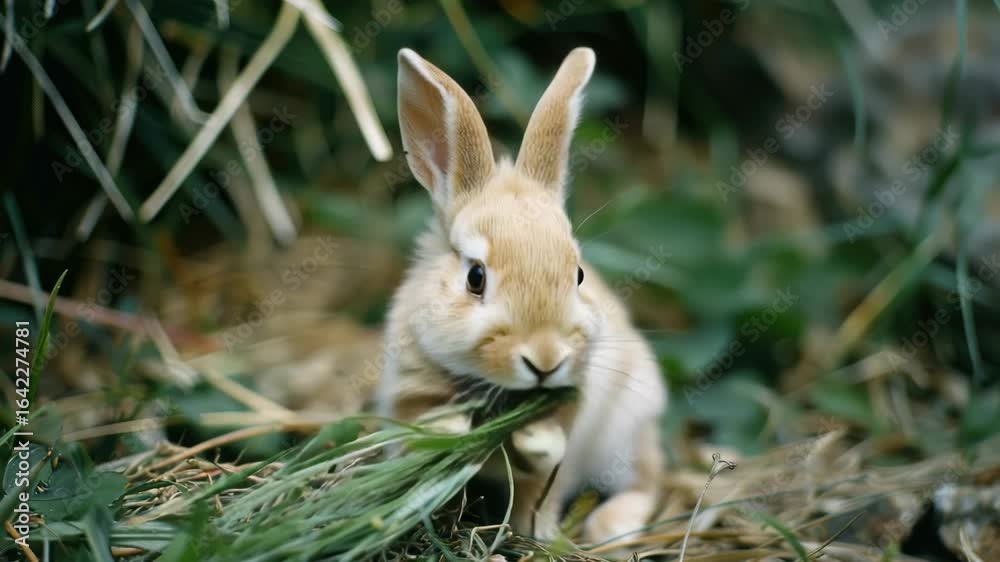 Wild rabbit grazing on grass in field. Wild rabbit grazing on grass in field.