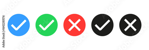 Free Download check mark icon button set. check box icon with right and wrong buttons and yes or no checkmark icons in green tick box and red cross. vector illustration - GFXLoad