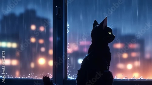 Anime cat girl gamer with headphones seamless loop particle effect