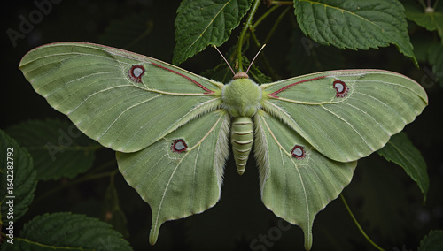 Beautiful Luna Moth on a Green Leaf