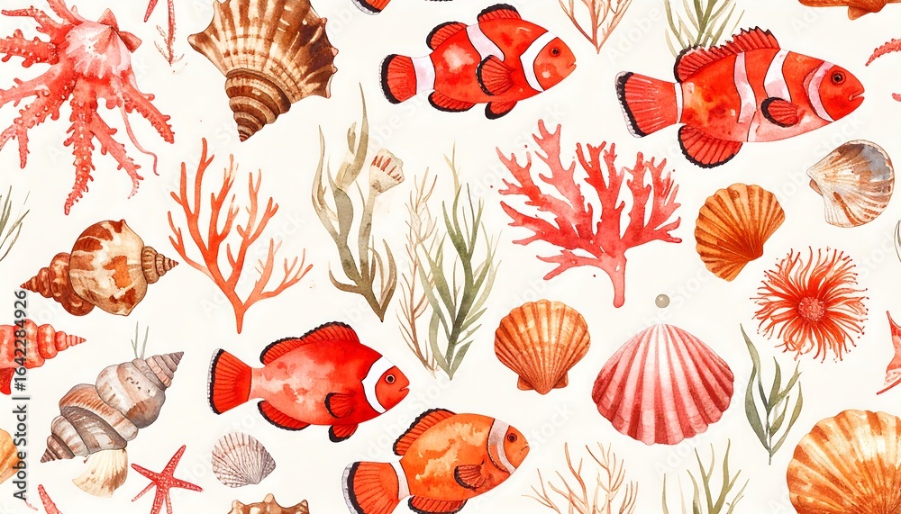 Sea life watercolor seamless pattern Sea life watercolor seamless pattern