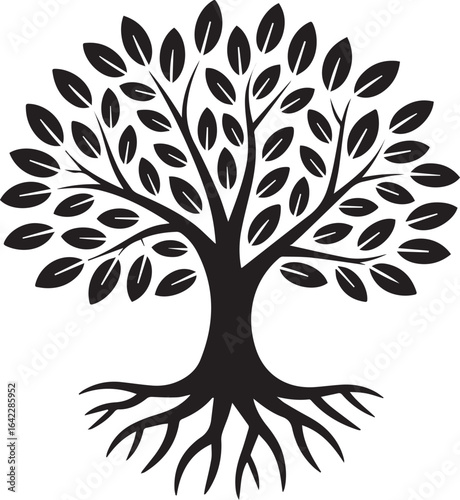 root tree logo vector design with abstract branching roots and minimal nature inspired silhouette illustration